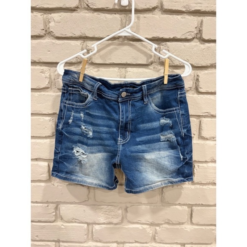 Flamingals Size L 10-12 Womens Distressed Denim Shorts Ripped Jean Shorts